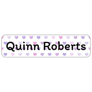 rectangle name stickers for kids hearts purple