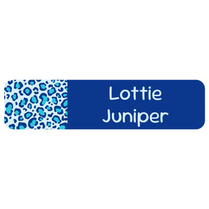 rectangle name labels leopard print blue