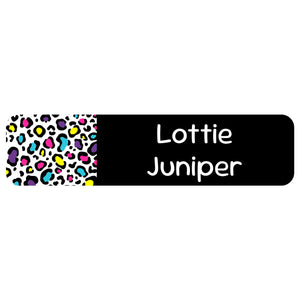 rectangle name labels leopard print rainbow