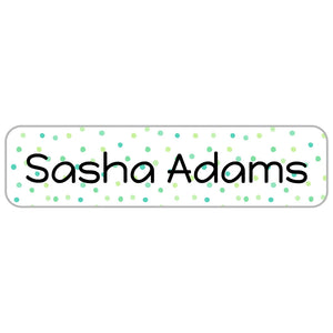 rectangle name stickers for kids in pom pom green