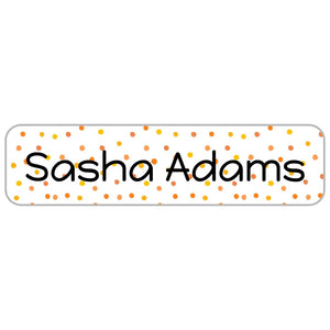 rectangle name stickers for kids in pom pom orange