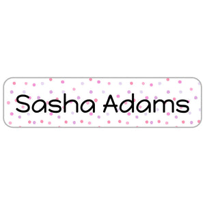 rectangle name stickers for kids in pom pom pink