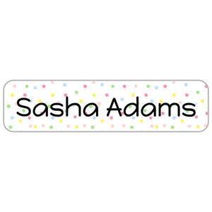 rectangle name stickers for kids in pom pom rainbow