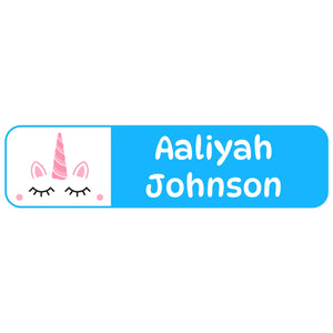 rectangle name labels for kids unicorn blue