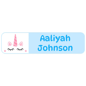 rectangle name labels for kids unicorn light blue
