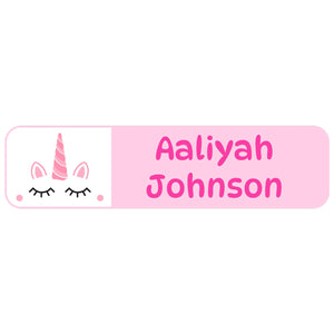 rectangle name labels for kids unicorn light pink