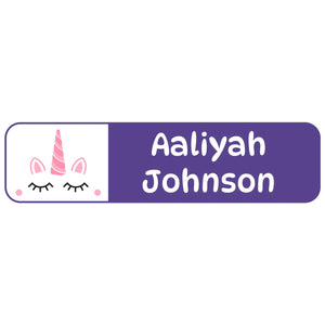 rectangle name labels for kids unicorn purple