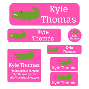 school labels pack allligator pink