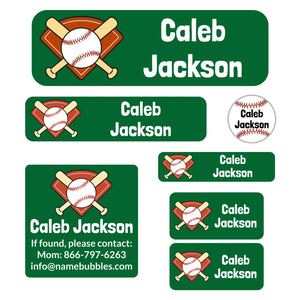 school supply name labels pack for kids baseball green