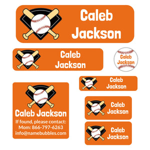 school supply name labels pack for kids baseball orange