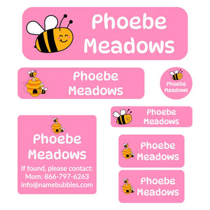 school labels pack bee pink