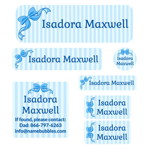 school labels pack bow blue