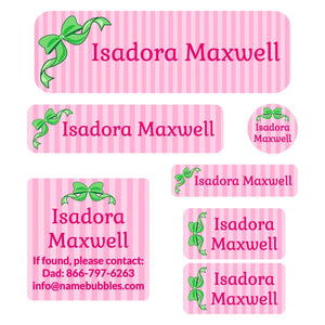 school labels pack bow green pink