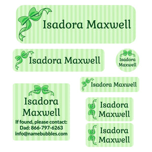 school labels pack bow green