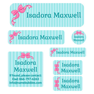 school labels pack bow pink blue