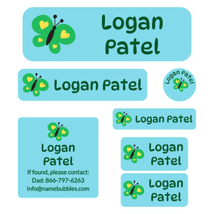 school labels pack butterfly blue