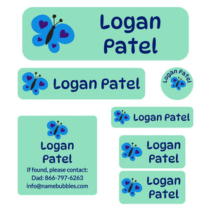 school labels pack butterfly green