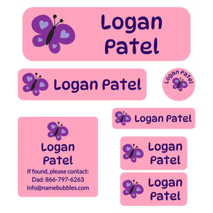 school labels pack butterfly pink
