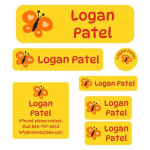 school labels pack butterfly yellow