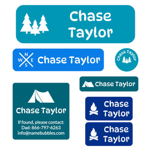 school labels pack campsite ocean blue