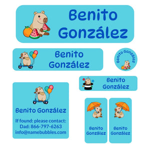 school labels pack capybara blue