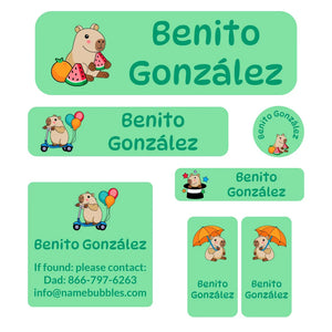 school labels pack capybara green