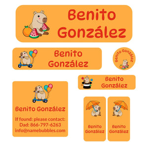 school labels pack capybara orange