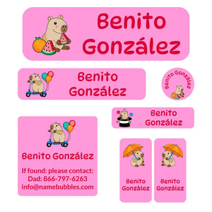 school labels pack capybara pink