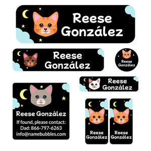 cats black school labels pack