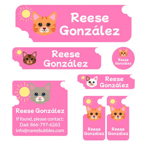 cats pink school labels pack
