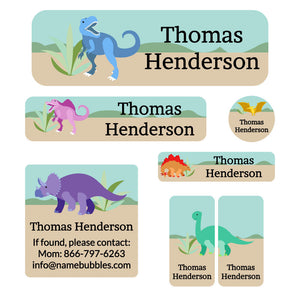 school labels pack dinosaurs tan