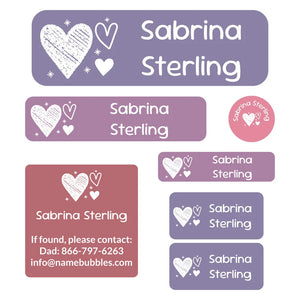 school labels pack doodle hearts berry bash