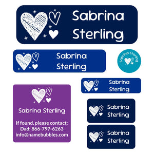 school labels pack doodle hearts night sky