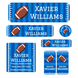 school supply name label bundle for kids in football blue