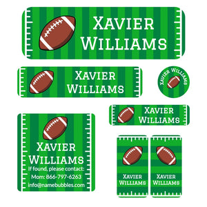 school supply name label bundle for kids in football green