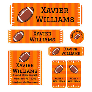 school supply name label bundle for kids in football orange