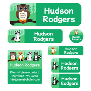 school labels pack forest animals green