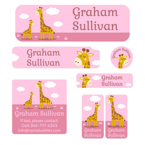school labels pack giraffe pink
