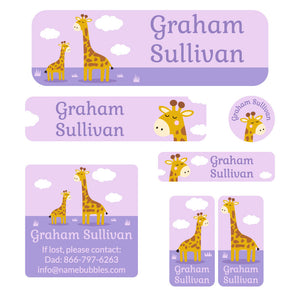 school labels pack giraffe purple