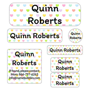 kids' school supply name labels in hearts original rainbow