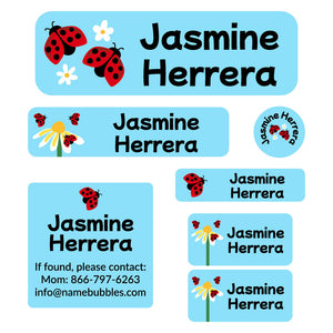 school labels pack ladybug sky blue