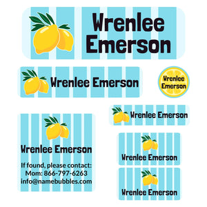 school supply name labels lemons blue