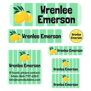 school supply name labels lemons green