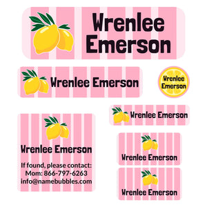 school supply name labels lemons pink