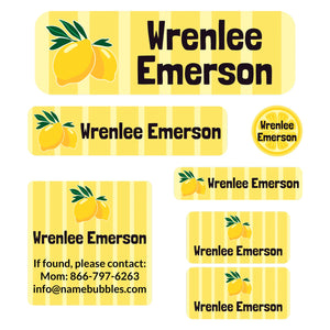 school supply name labels lemons yellow