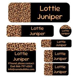 school supply name labels leopard print classic