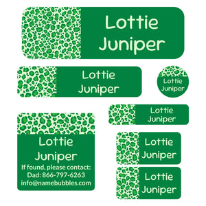 school supply name labels leopard print green