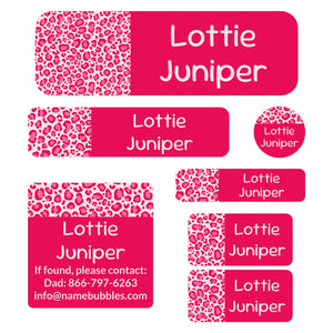 school supply name labels leopard print pink