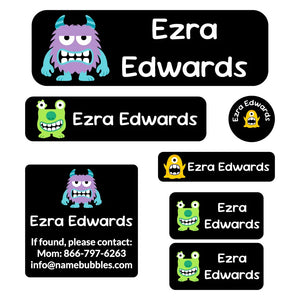 school labels pack monsters black