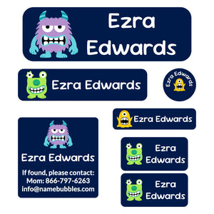 school labels pack monsters dark blue
